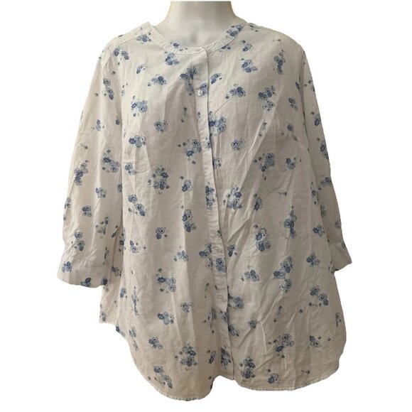 Lane Bryant Tunic Blouse 14/16 White With Lightly-printed Tiny Flowers - Picture 1 of 2